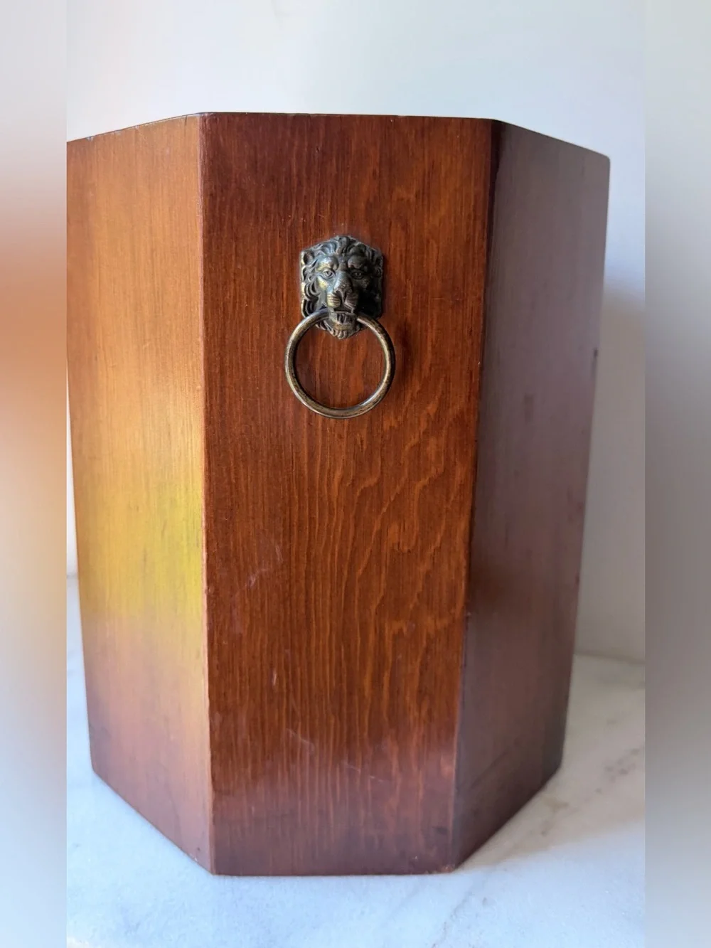 Vintage Wood waist basket umbrella stand garbage can with Metal Lion Rings